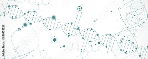 Futuristic  medical and science background, DNA strands, connected neural web