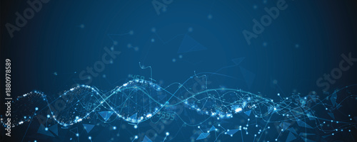 Futuristic  medical and science background, DNA strands, connected neural web