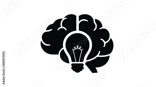 A brain with a glowing lightbulb inside a conceptual silhouette