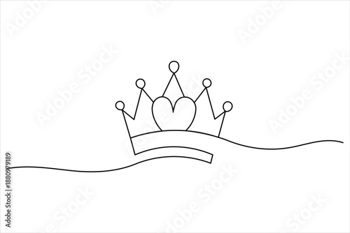 Continuous Line Drawing of a Princess Crown with Heart Detail