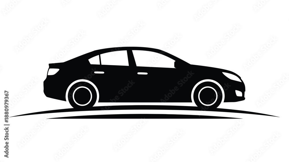 Fototapeta premium Sleek modern car profile illustration in black and white silhouette