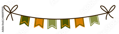 Green and orange flag garland. Textile pennants party decoration. Celebration flags for autumn festival and Saint Patrick's day decor. Vector illustration