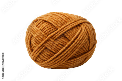 A single ball of golden brown yarn perfectly wound isolated on transparent background