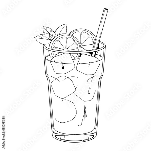 Classic Milkshake with Whipped Cream – Black and White Line Art