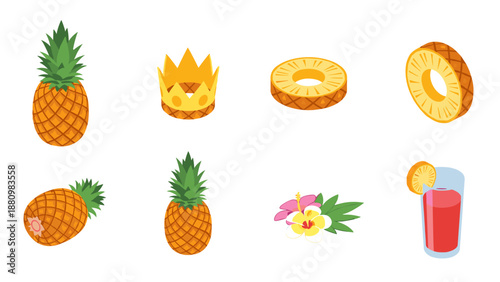 Tropical pineapple elements with floral accent and juice glass for summer designs