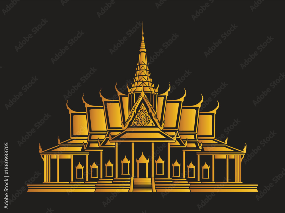 Obraz premium Creative Golden Solid Pagoda Vector Flat Dark Background