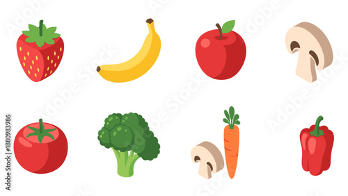 Colorful isometric fruits and vegetables collection for healthy eating concepts