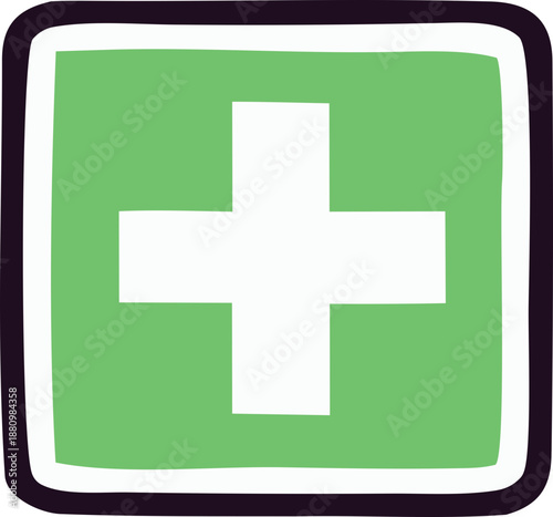 Road traffic rule plus sign vector icon in simple flat style, suitable for driving manuals, education posters, and navigation interface elements.