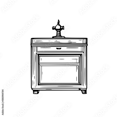 Black line art illustration of cabinet cam adjustment screw on white background – precision mechanical part diagram for interior design and manufacturing manuals