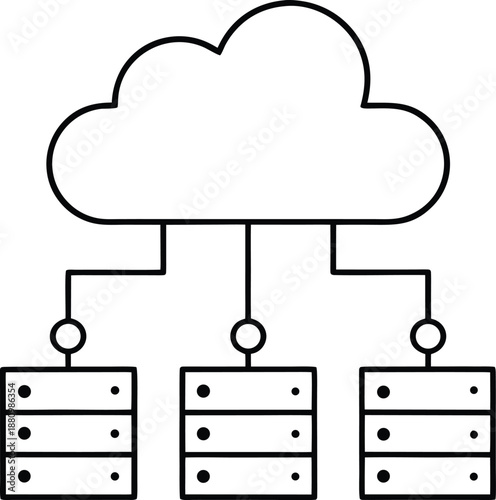 cloud server icon line art vector on transparent background