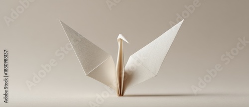 Minimalist White Origami Crane on Neutral Background for Elegant Design