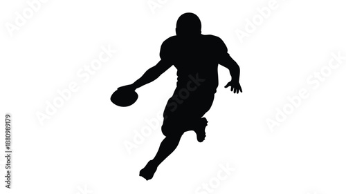 A dynamic athlete running with a basketball in a bold silhouette