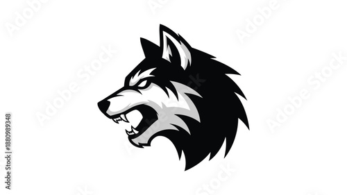 Aggressive husky head design in black and white a striking silhouette