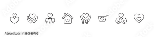 Charity heart icons set line symbol collection love care assistance donation volunteering concept isolated
