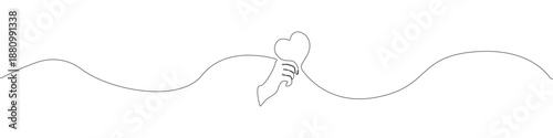 Hand holding heart icon line continuous drawing vector. One line Love icon vector background. Hand near heart icon. Continuous outline of a Hand holding heart icon.