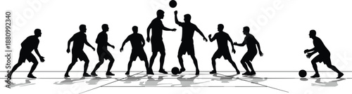 Soccer Match Action Silhouette Set Featuring Men Playing Football With Ball Control Heading And Goalkeeper Poses Isolated On White Background For Sports Teamwork Graphic Design