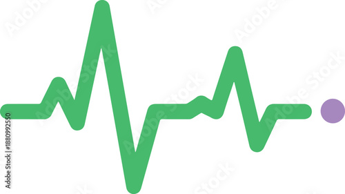 Vital Sign Green Heartbeat Cardiogram Line with Purple Endpoint for Medical Monitoring and Health Diagnostics