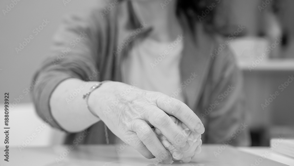 Fototapeta premium Physiotherapy exercises for hand movement coordination, using Round ball with spikes