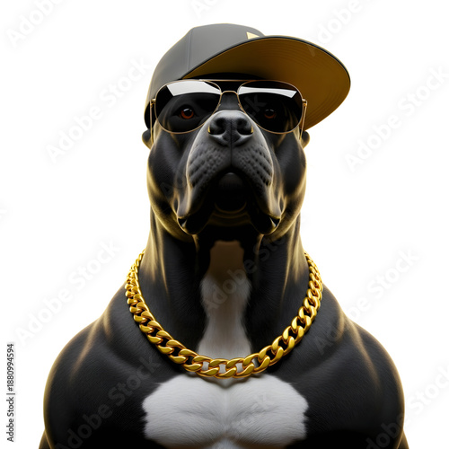 Confident Black Muscle Dog with Luxury Chain Modern Street Art Look