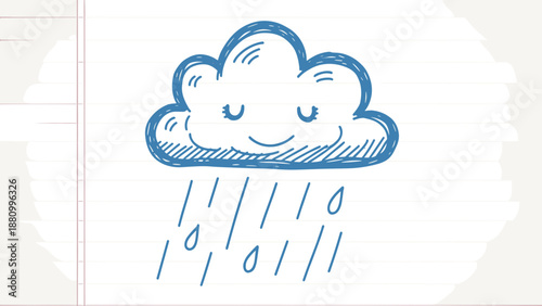 Cartoon Rain Cloud with Raindrops Falling Down.