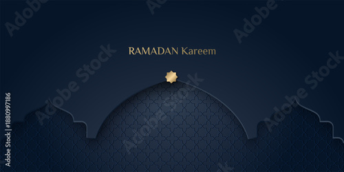 Ramadan Kareem greeting card background. A pattern with cut-out Arabic windows in Islamic style, traditional gradient design. Suitable for greeting cards, banners, and advertising. Vector