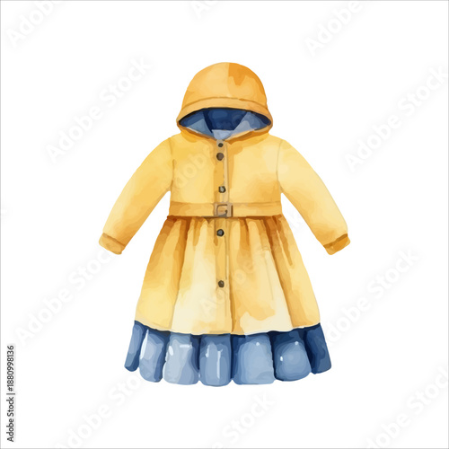 Watercolor autumn spring collection of children's clothing - cute suits, jumpsuits with animal ears, raincoats Vector