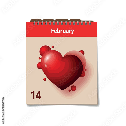 A calendar page shows February 14 with a large red heart illustration.