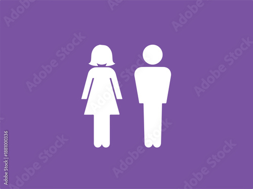 Gender signs for men and women on a purple background, public restroom door symbols