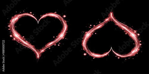 Glowing red fire heart shape vector illustration on black background representing a romantic symbol of love and light for a Valentine's Day celebration card