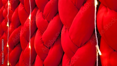 Wallpaper Mural Red braided fabric wall texture with glowing fairy lights Torontodigital.ca