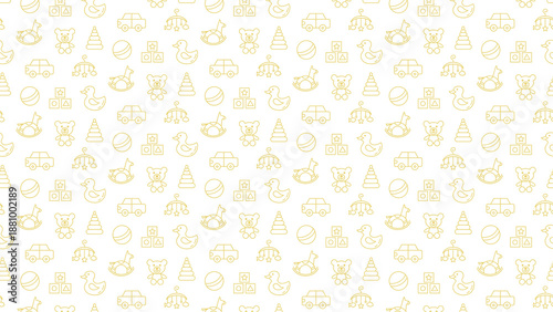 Vibrant yellow baby toys pattern on white background for nursery decor