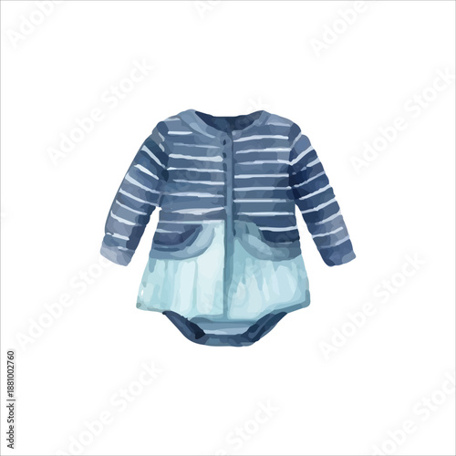 Watercolor autumn spring collection of children's clothing - cute bodysuits, cambezonas. Vector