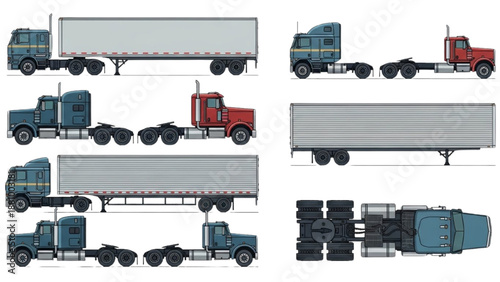 Various Trucks and Trailers in Different Configurations and Views