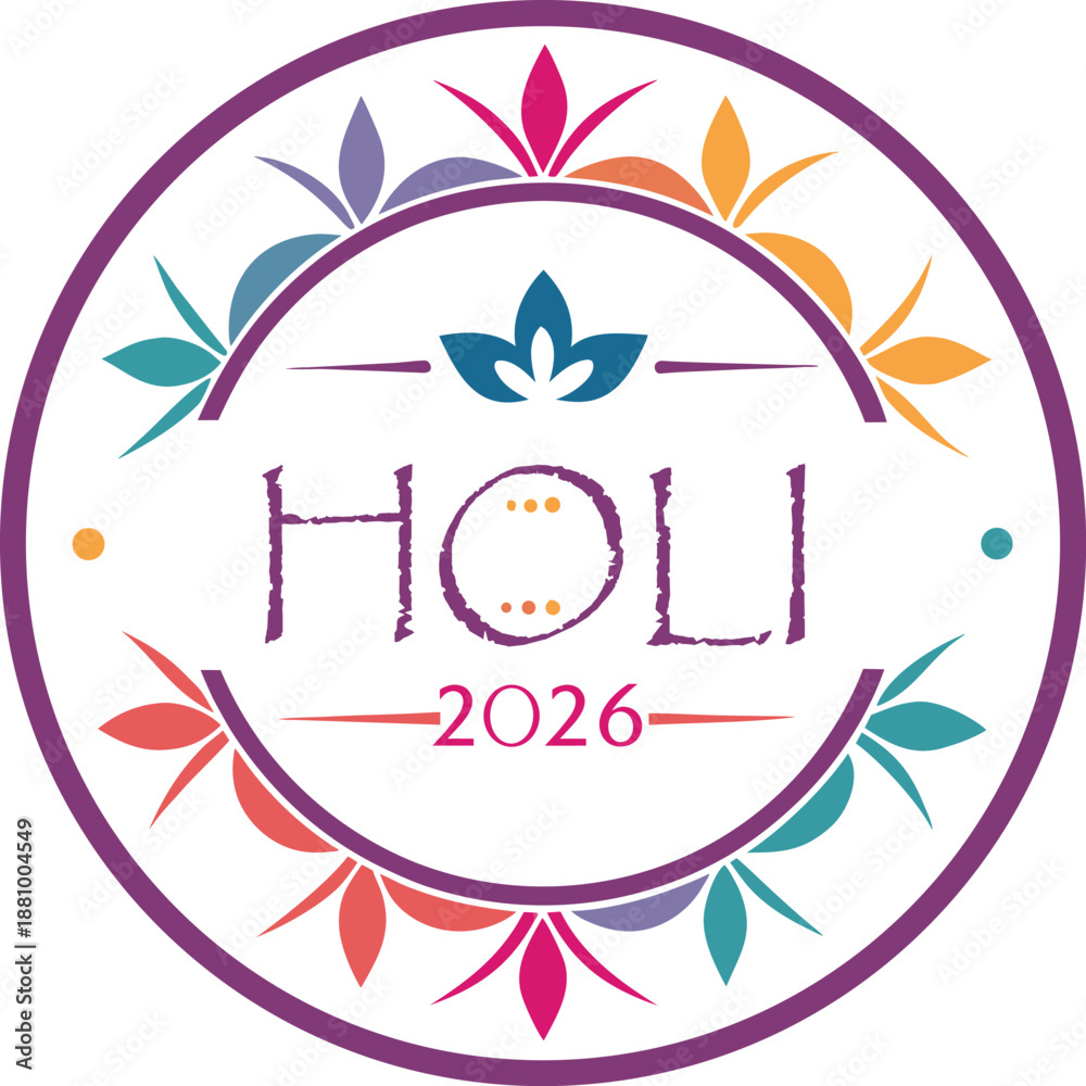 Obraz premium Vector illustration of emblem logo-style holi 2026 text