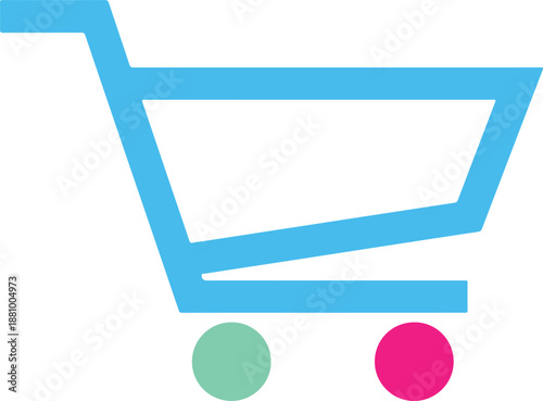 Bright light blue shopping cart icon symbolizing retail purchases, online buying, ecommerce, and convenient consumer transactions.