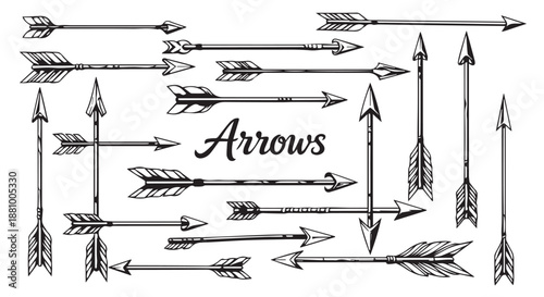A collection of various arrows on a white background with the word Arrows dividers decorative border design concept