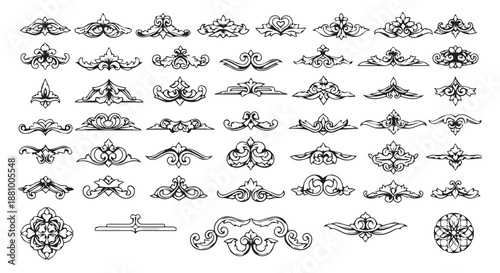 A collection of ornate and elegant black line art designs and flourishes flourishes dividers decorative border design concept