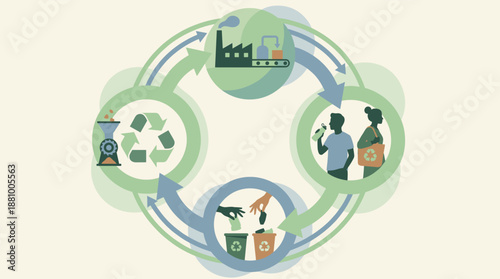 Circular economy and reuse system concept illustration