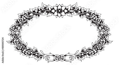 A beautiful black and white illustration of a Celtic knotwork floral wreath border dividers decorative border design concept
