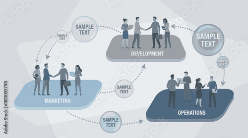 Corporate workflow and interdepartmental process illustration