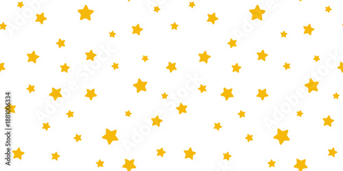 Seamless star pattern with cute tiny golden, yellow and pastel stars on a clean background. Designed for Christmas wrapping, baby wallpaper, and festive party prints.