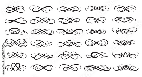 A collection of various black infinity symbols on a white background flourishes dividers decorative border design concept