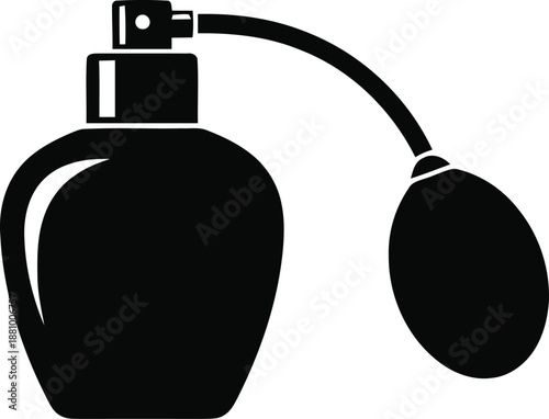 Vintage style perfume bottle silhouette with classic squeeze bulb atomizer vector illustration cosmetic luxury fragrance container graphic art