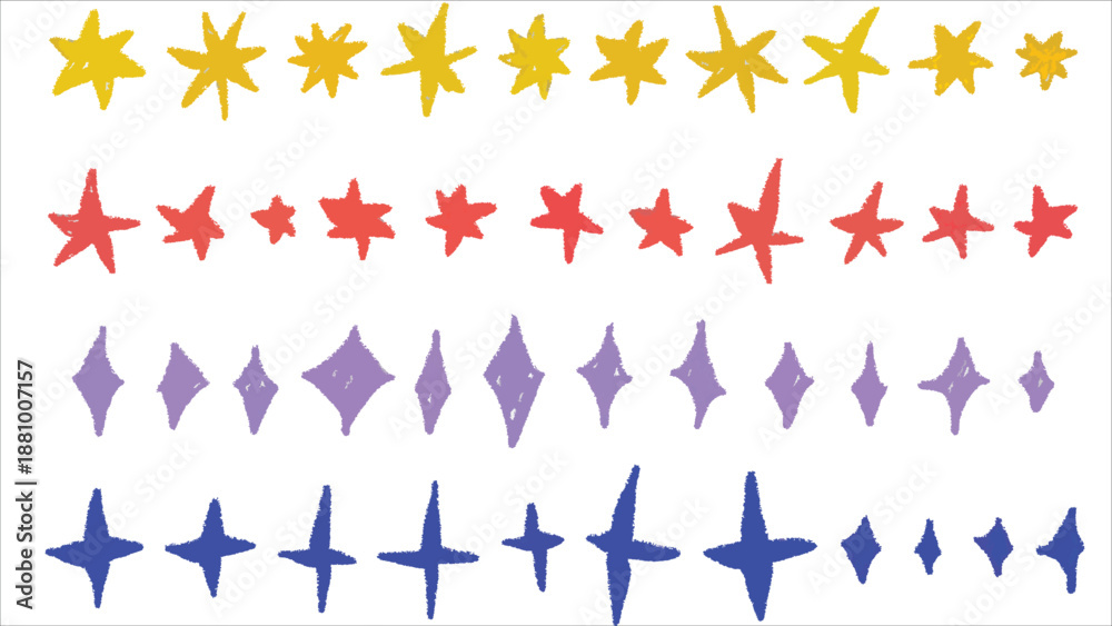 Fototapeta premium Yellow Hand Drawn Sketchy Stars Flat Vector Illustration
