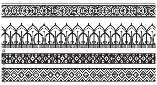 A collection of ornate black and white border designs on a plain background dividers decorative border design concept
