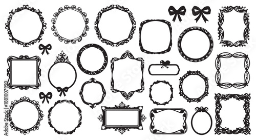 A collection of ornate black and white photo frames and borders flourishes dividers decorative border design concept