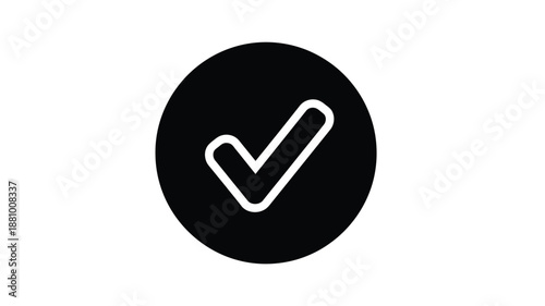 Black circle with a white checkmark inside a simple graphic silhouette