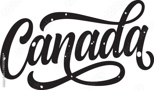 Black cursive handwritten text spelling Canada with decorative dots desi