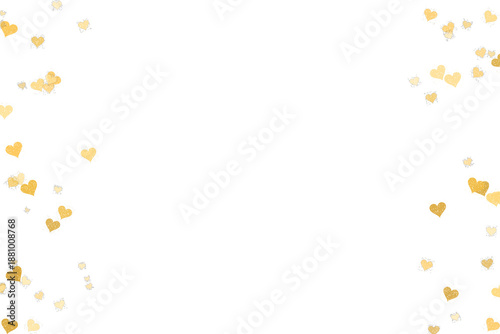 Shimmering golden heart confetti border on black for festive and romantic designs isolated on transparent background