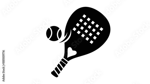 Padel tennis racket and ball for active sports game, isolated white background.